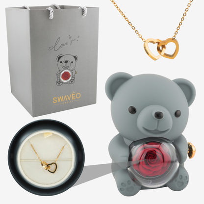 Rose Bear -Forever Rose & Heart Necklace