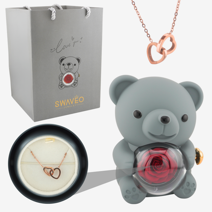 Rose Bear -Forever Rose & Heart Necklace