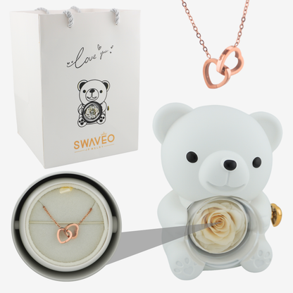 Rose Bear -Forever Rose & Heart Necklace