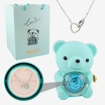 Rose Bear -Forever Rose & Heart Necklace