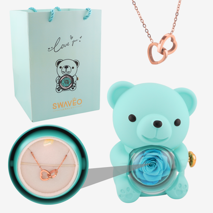 Rose Bear -Forever Rose & Heart Necklace