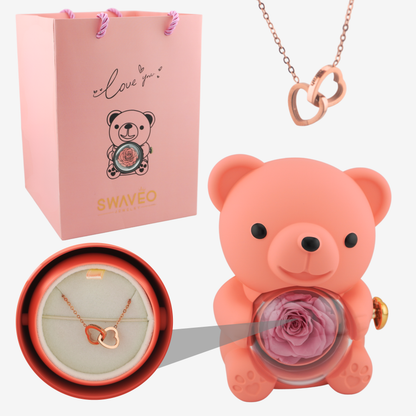 Rose Bear -Forever Rose & Heart Necklace